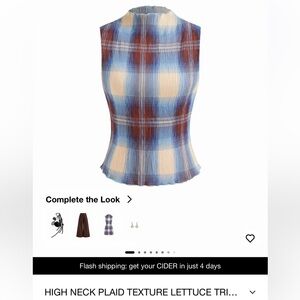 Cider Blue and Red Plaid High Neck Top